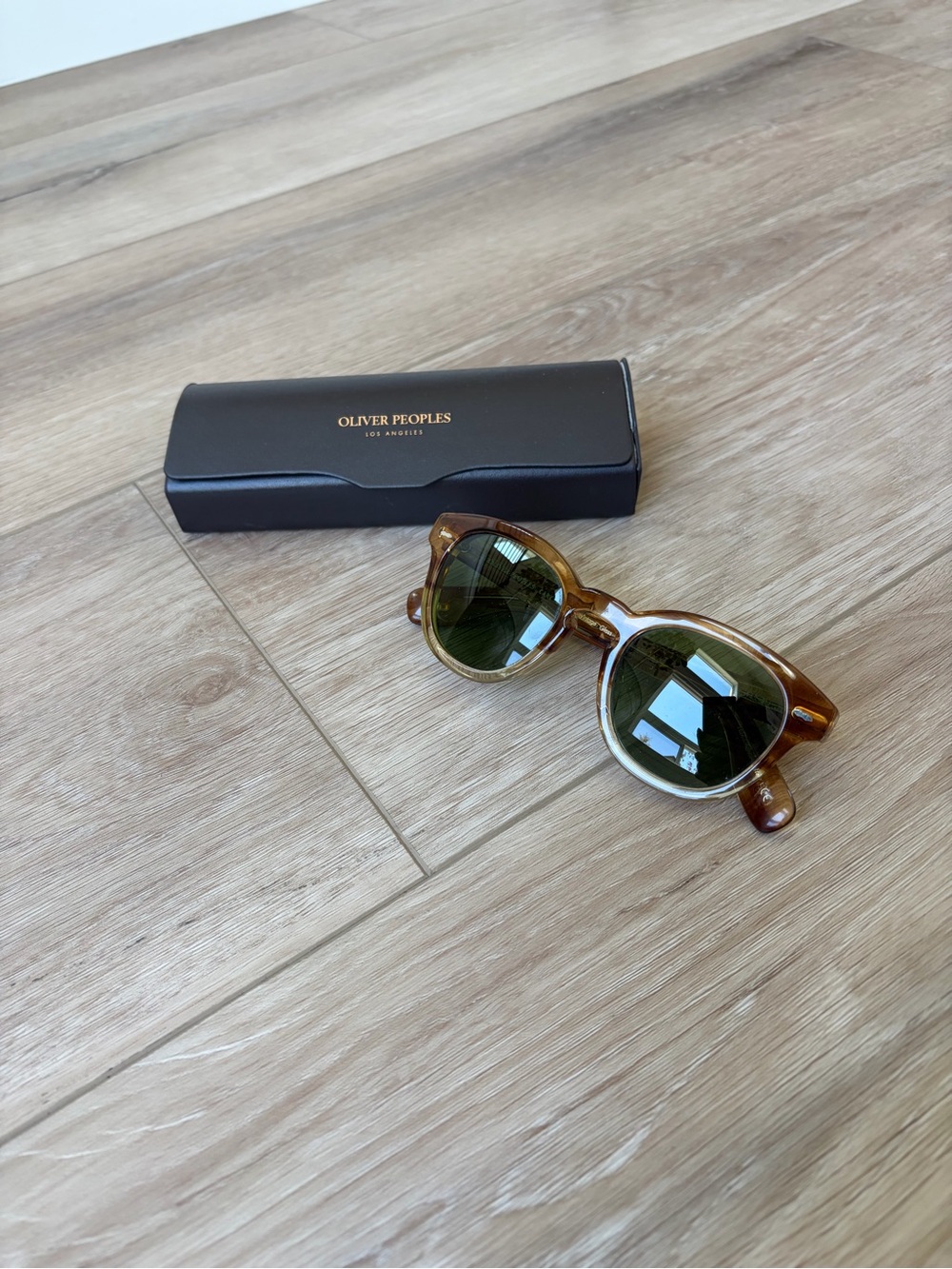 Oliver Peoples Tortoise Sunglasses with Green Lenses